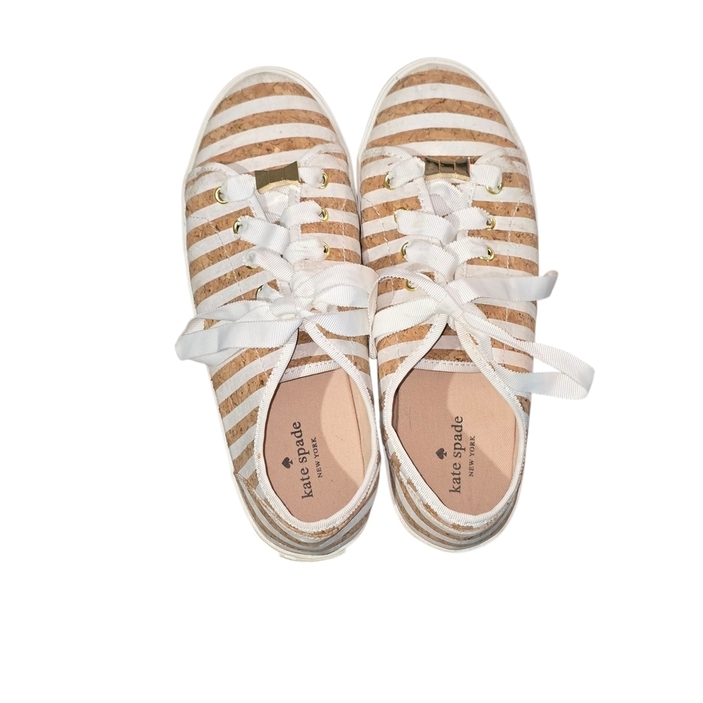 Kate Spade New York Lodero Tan and White Striped Fashion Sneakers 8.5 - Picture 2 of 10